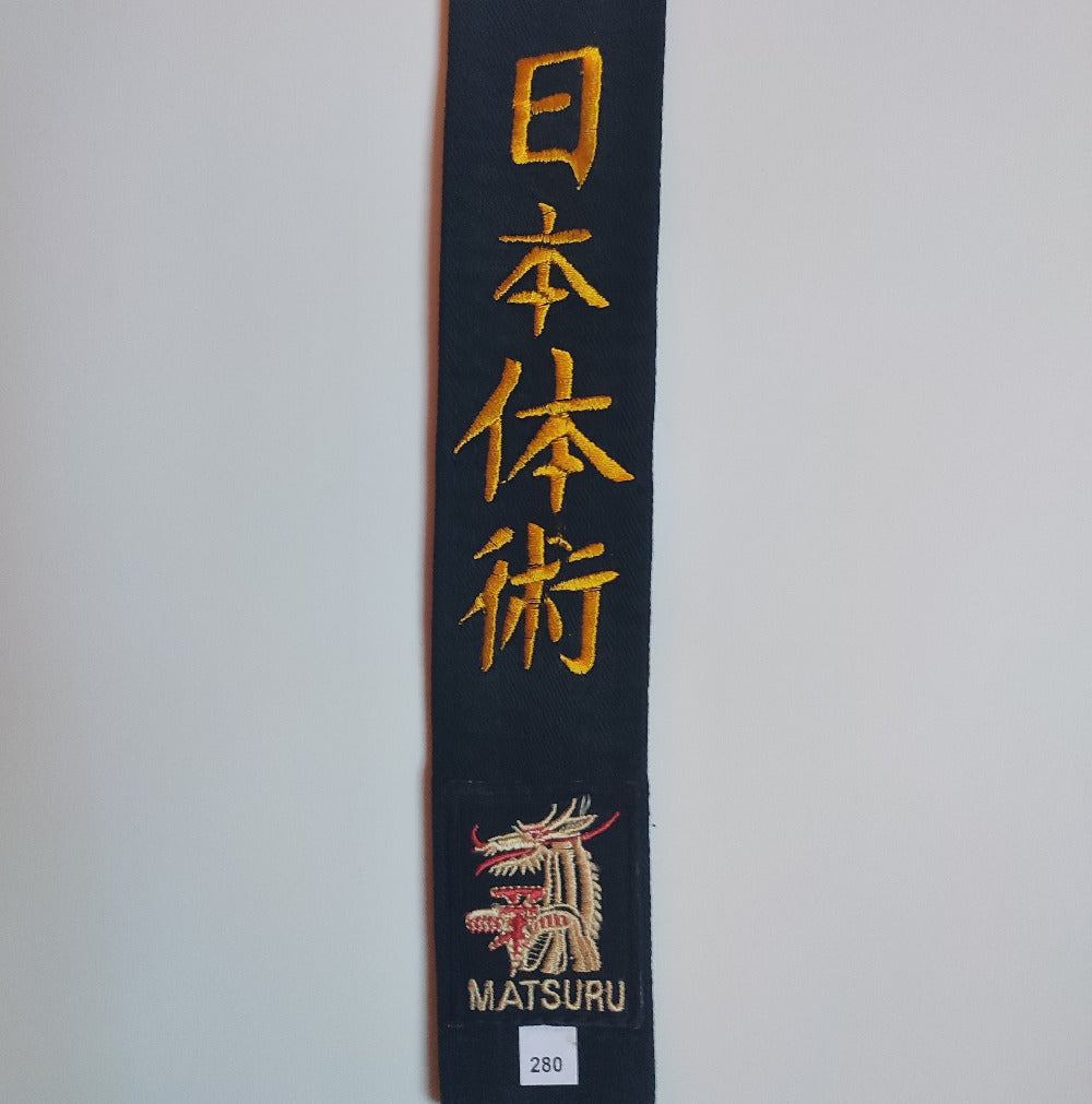 MATSURU Black Belt Embroidered NIHON TAI JITSU